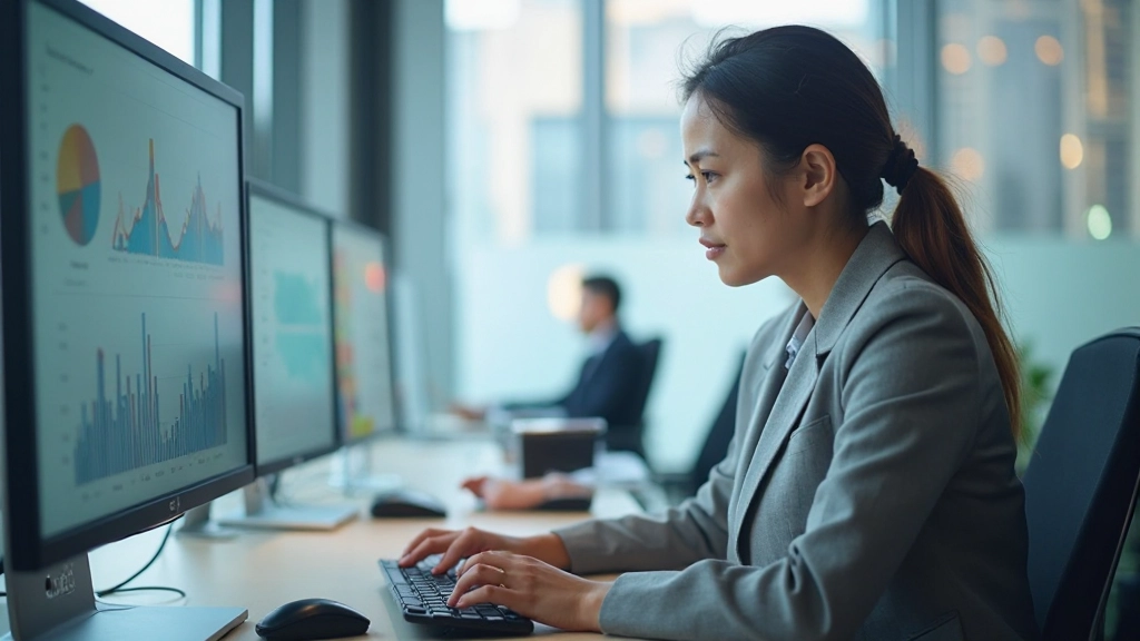 Аналитик работает с данными на компьютере