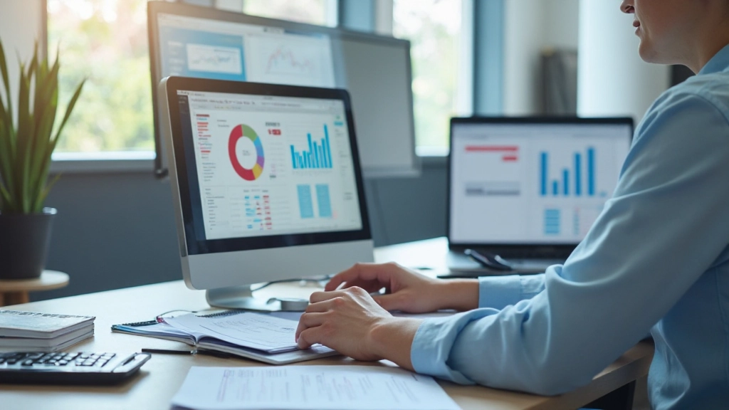 Financial analyst reviewing quarterly reports and investment portfolio performance metrics